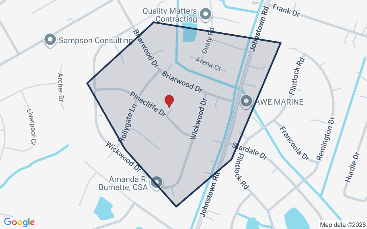 Map of Briarwood with neighborhood boundary