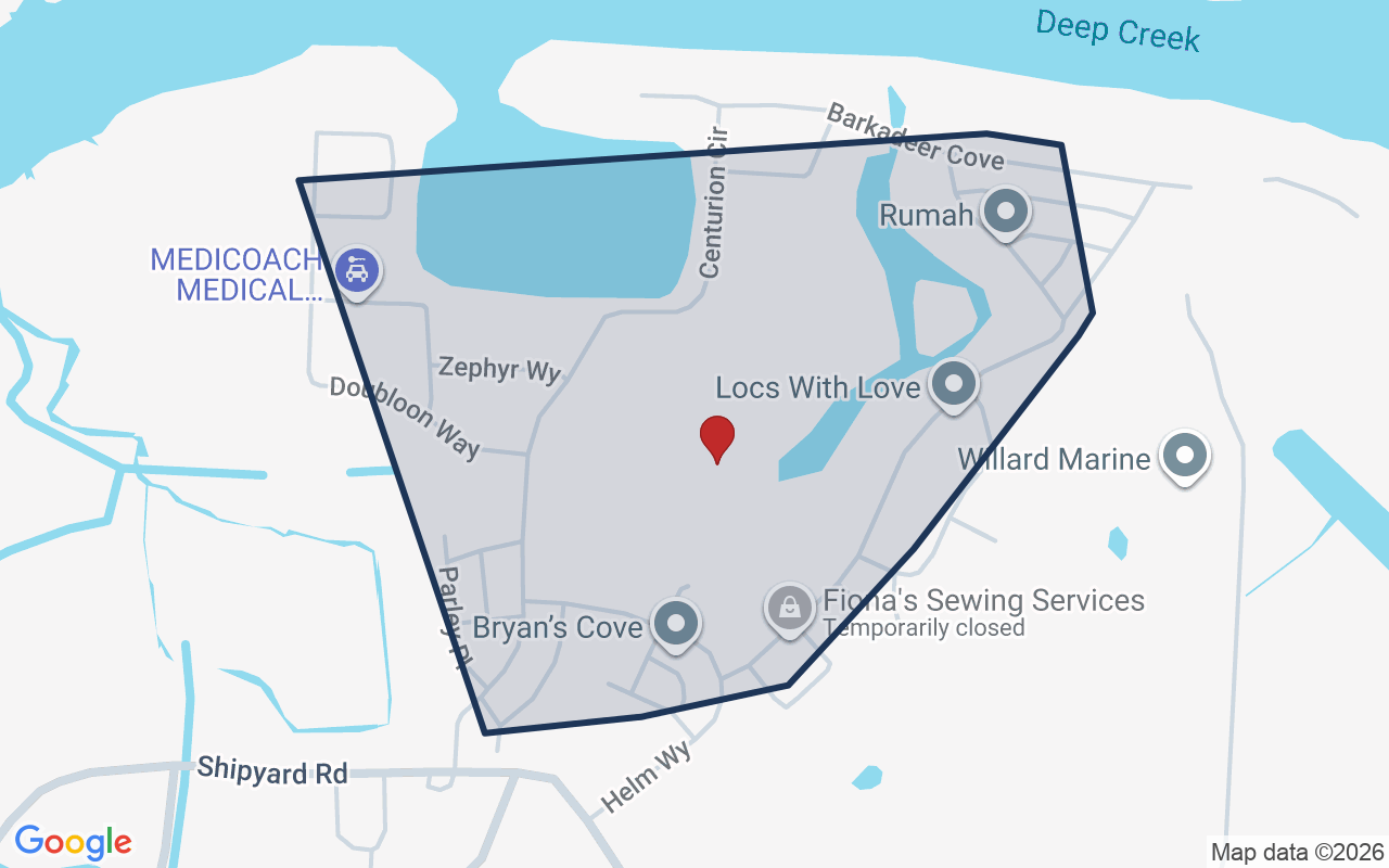 Map of Bryans Cove with neighborhood boundary