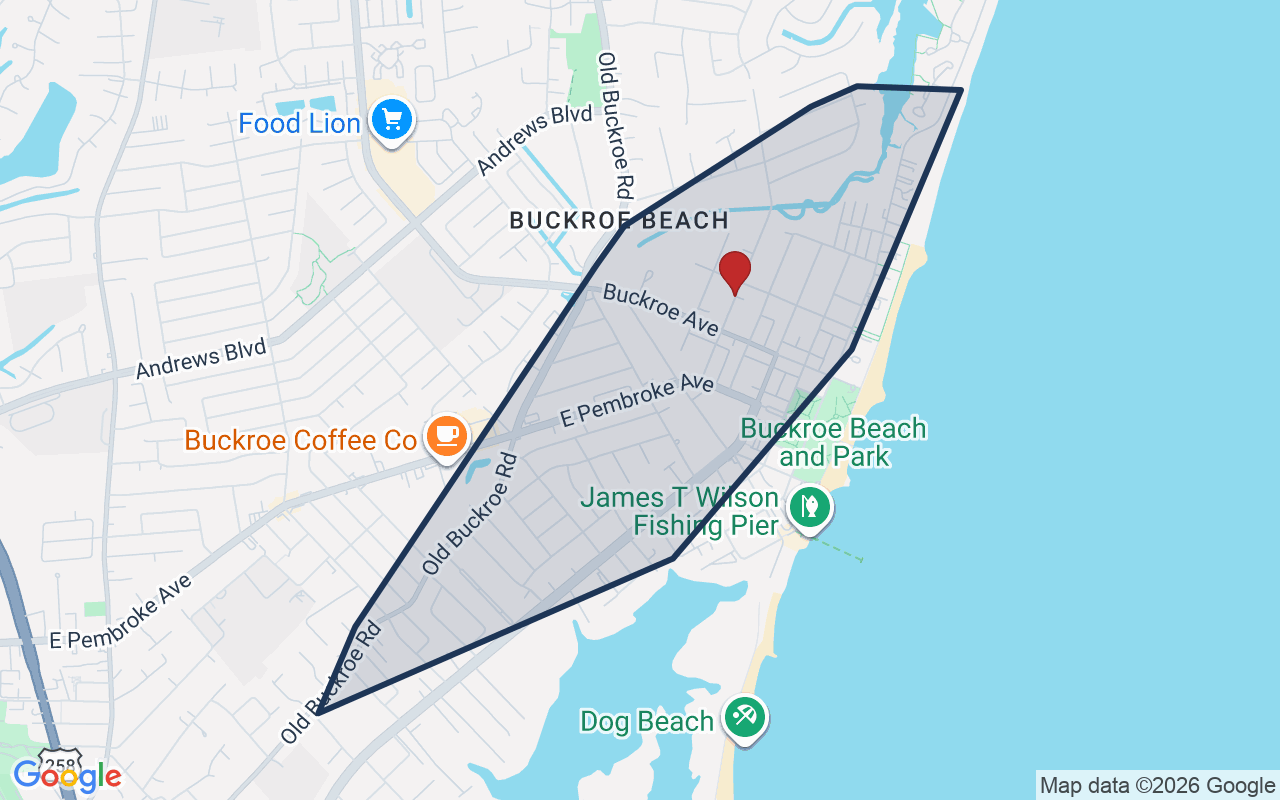 Map of Buckroe with neighborhood boundary