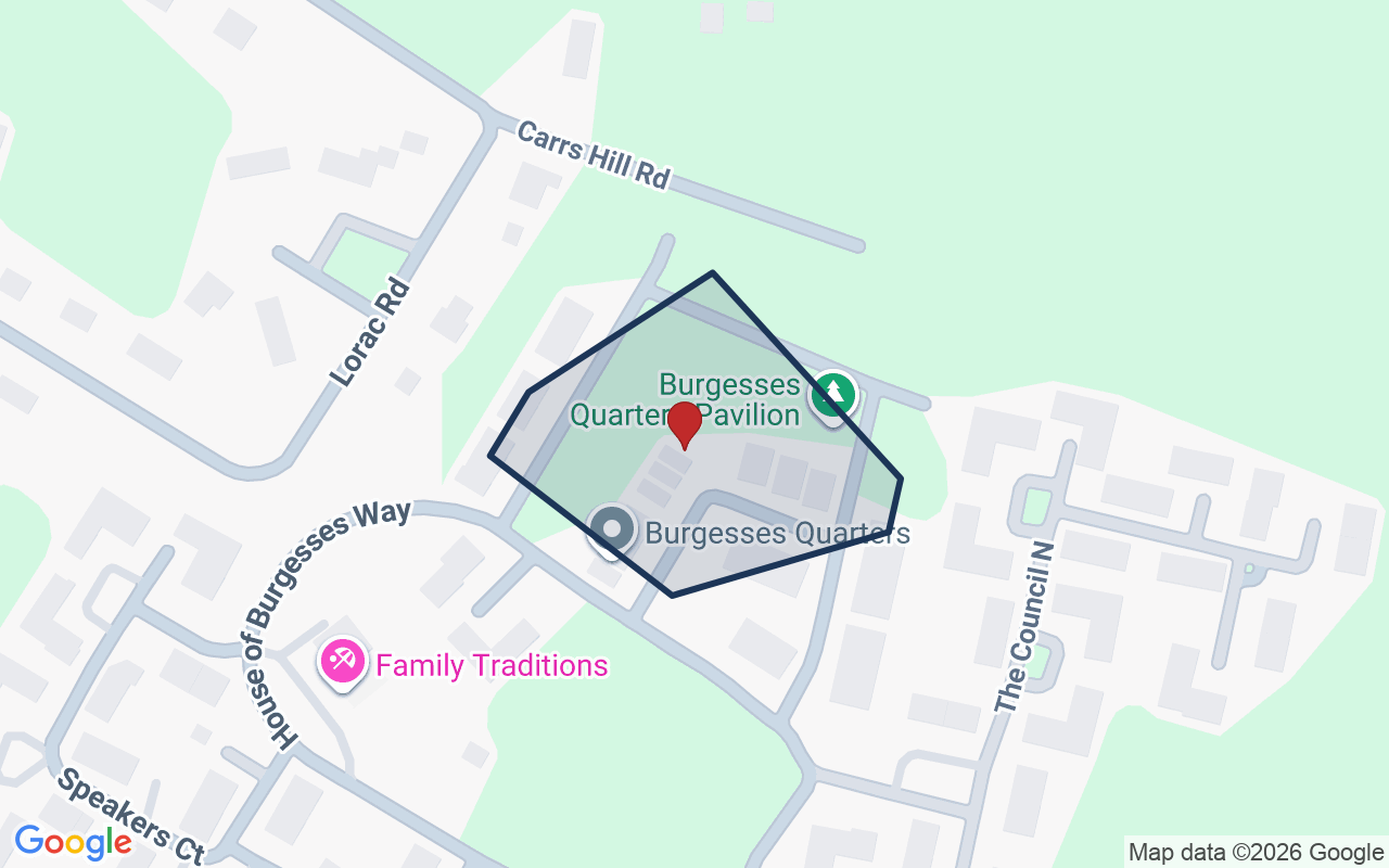 Map of Burgesses Quarters with neighborhood boundary