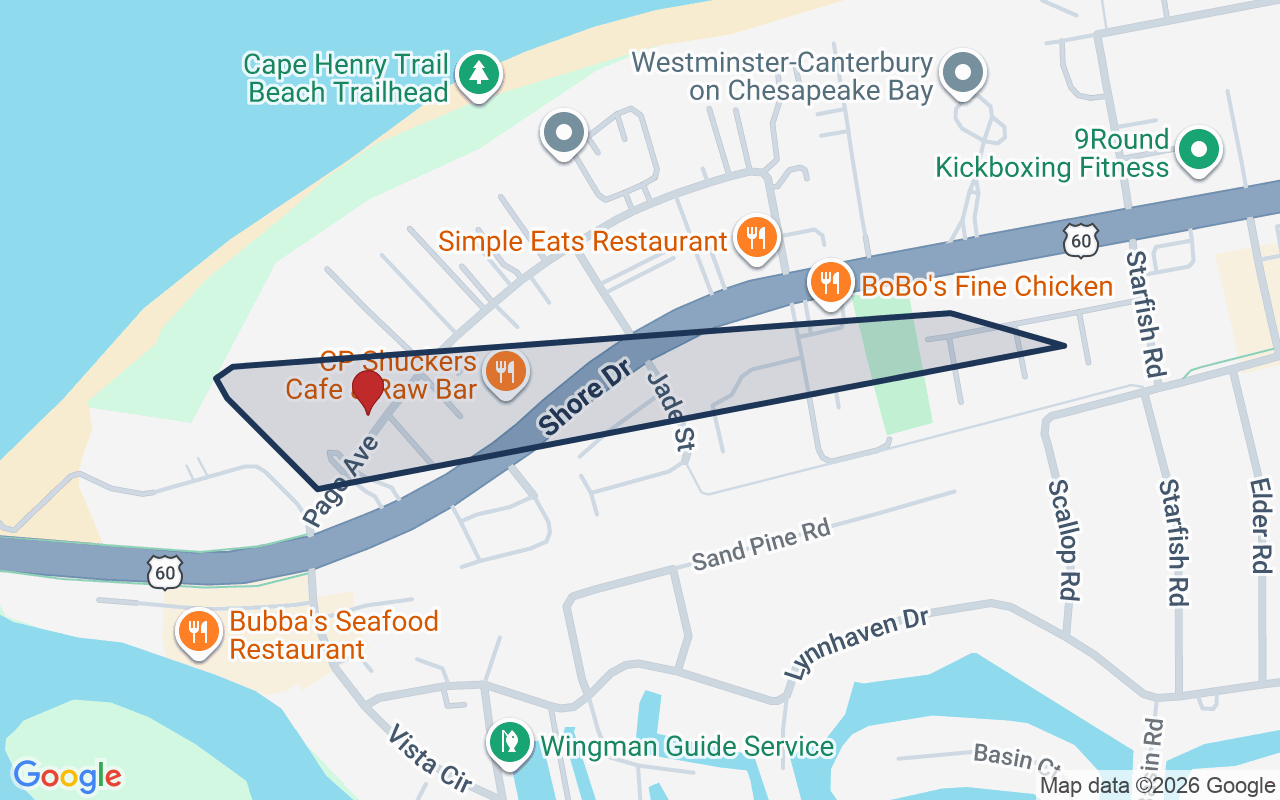 Map of Cape Henry Shores with neighborhood boundary