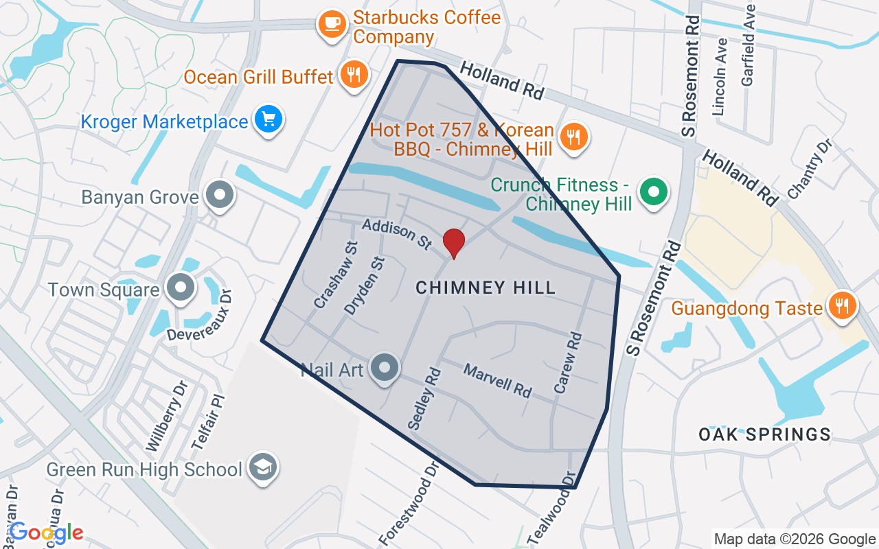 Map of Chimney Hill with neighborhood boundary