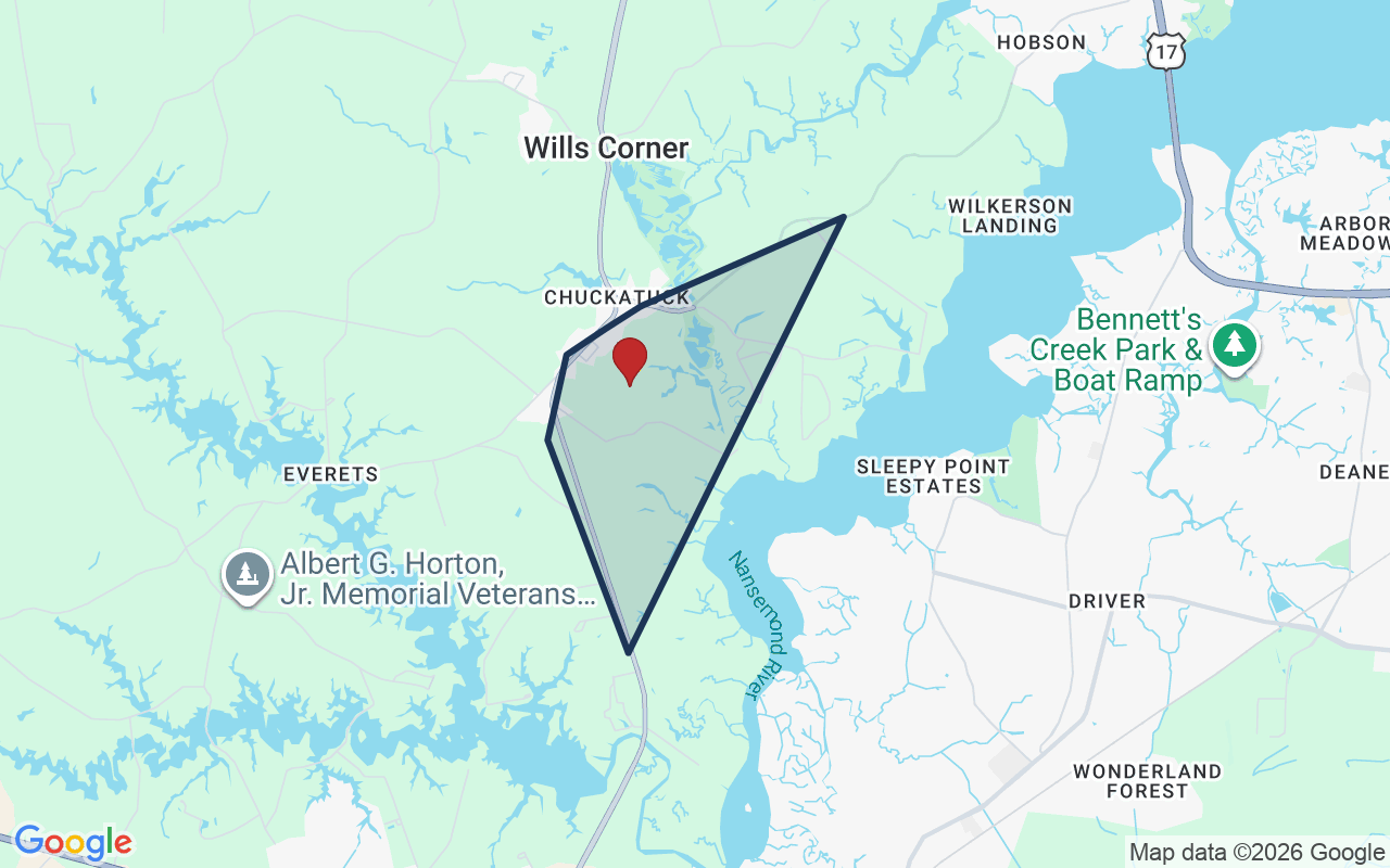 Map of Chuckatuck with neighborhood boundary