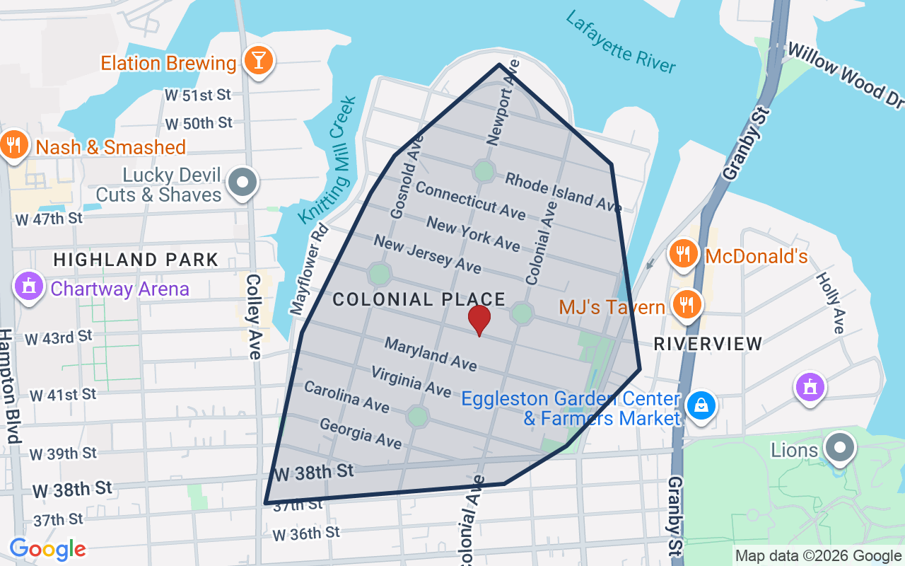 Map of Colonial Place with neighborhood boundary