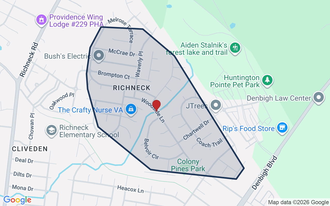 Map of Colony Pines with neighborhood boundary