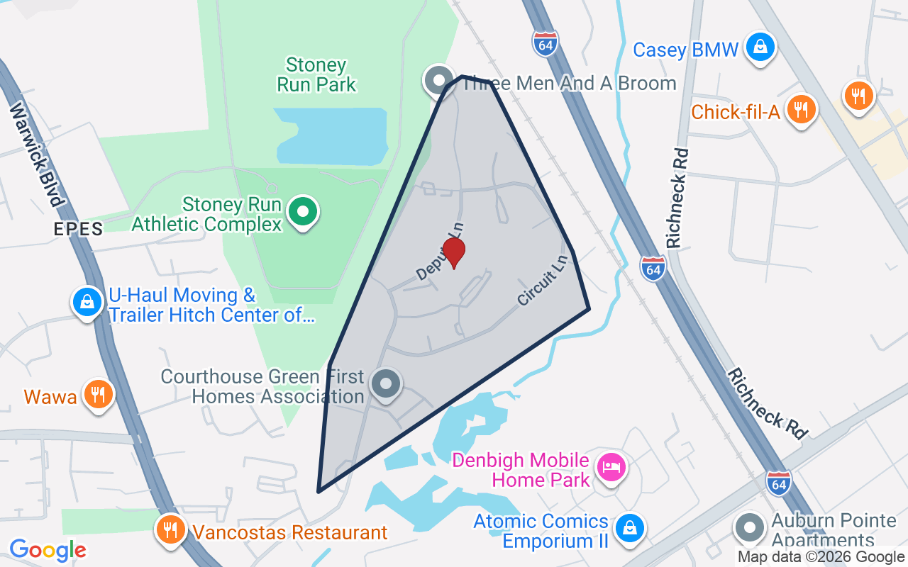 Map of Courthouse Green with neighborhood boundary