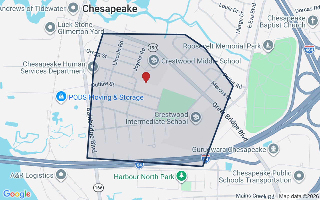 Map of Crestwood with neighborhood boundary