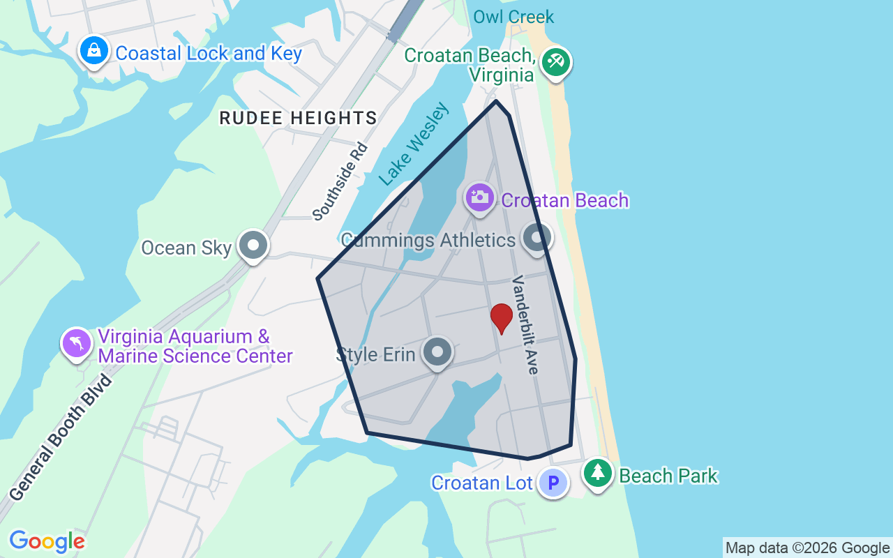 Map of Croatan Beach with neighborhood boundary