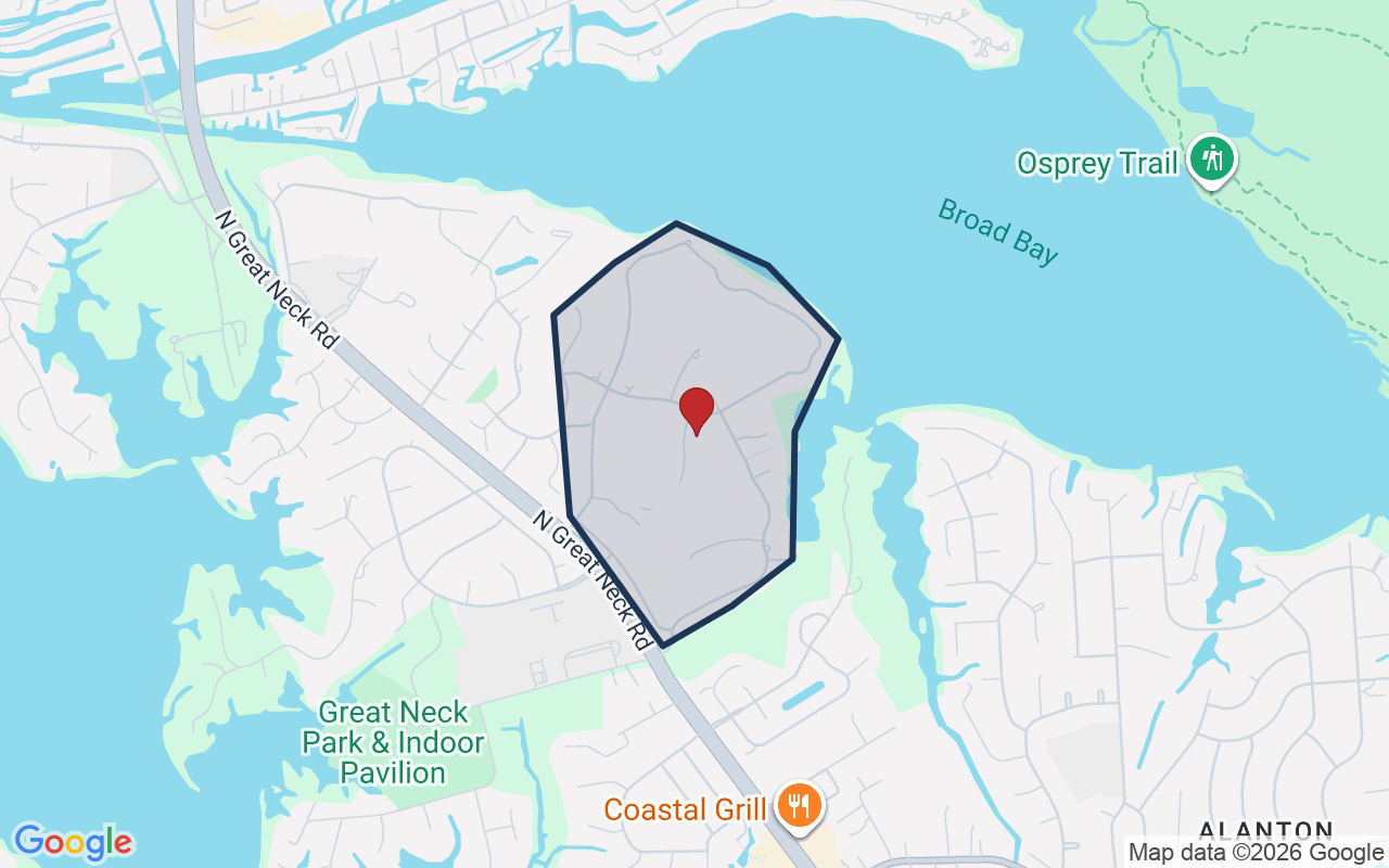Map of Broad Bay Point Greens with neighborhood boundary