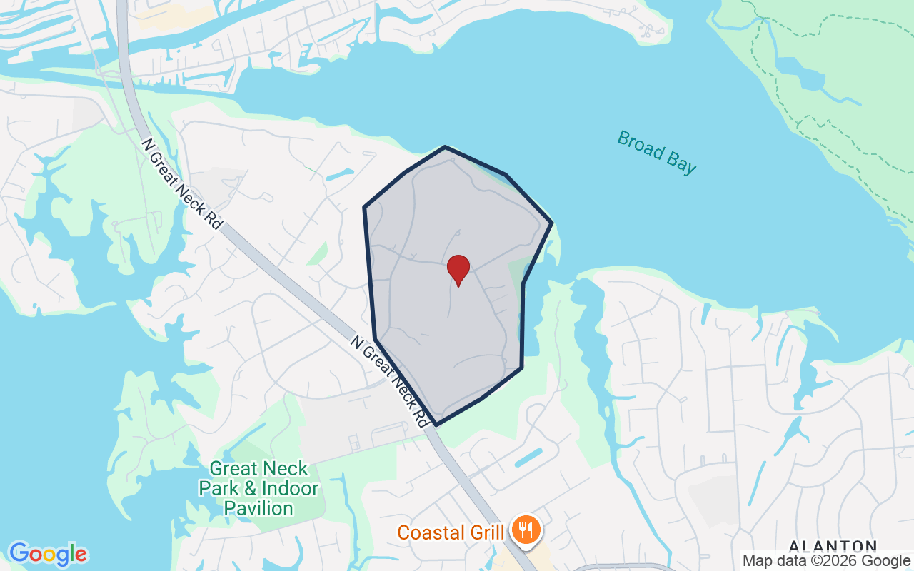 Map of Broad Bay Point Greens with neighborhood boundary