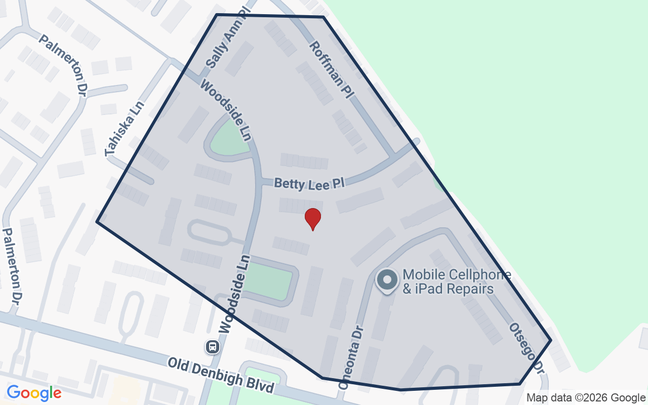 Map of Denbrook Station with neighborhood boundary