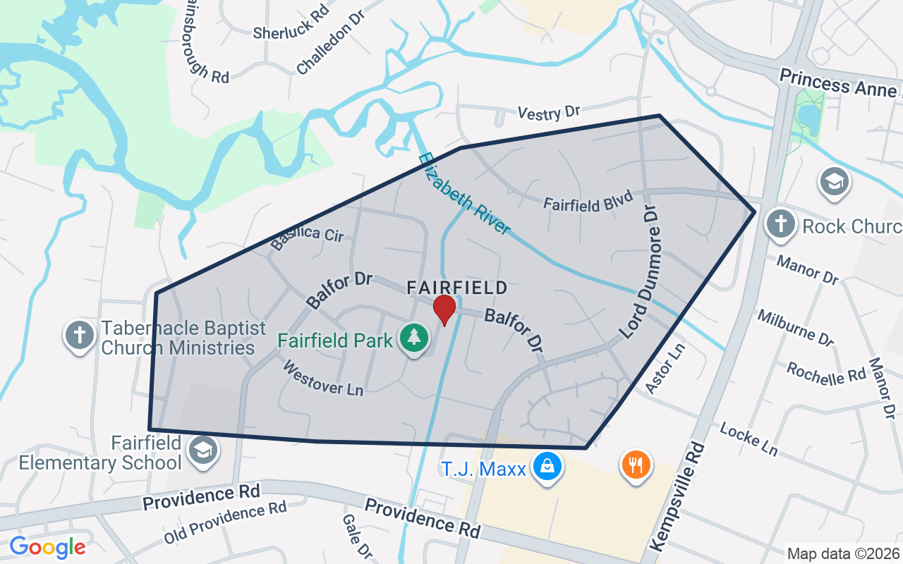 Map of Fairfield with neighborhood boundary