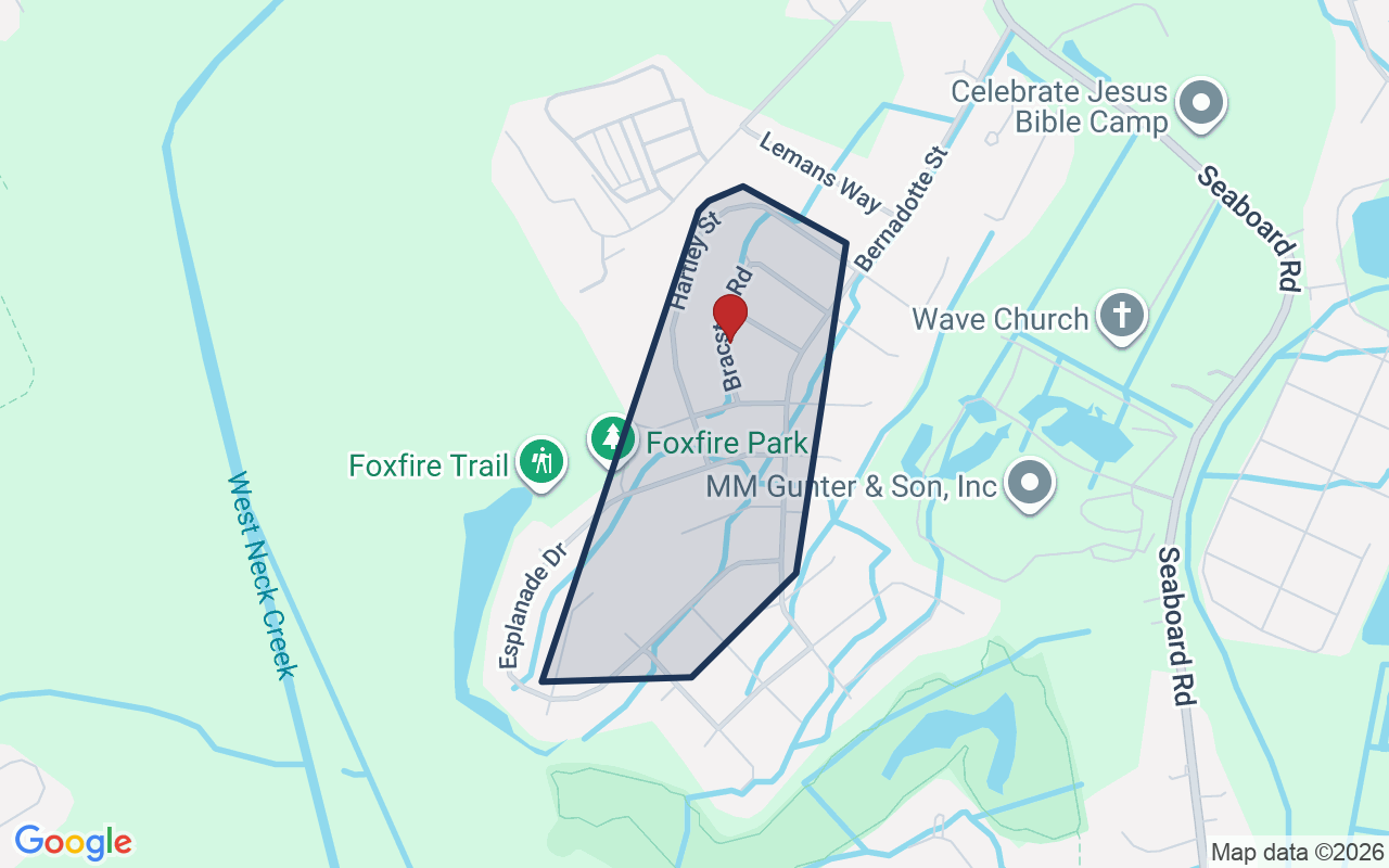 Map of Foxfire with neighborhood boundary