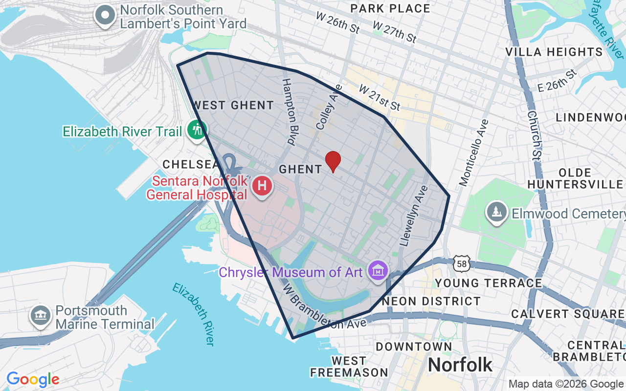 Map of Ghent with neighborhood boundary