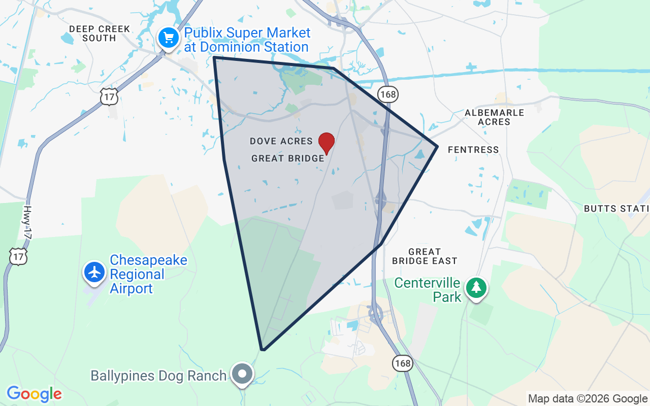 Map of Great Bridge with neighborhood boundary