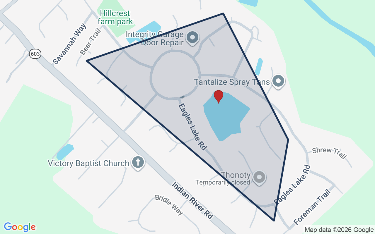 Map of Hillcrest Farms with neighborhood boundary
