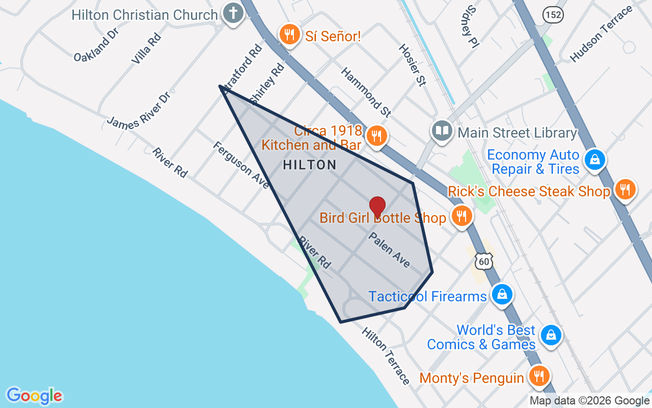 Map of Hilton Village with neighborhood boundary