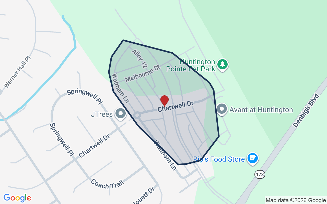 Map of Huntington Pointe with neighborhood boundary