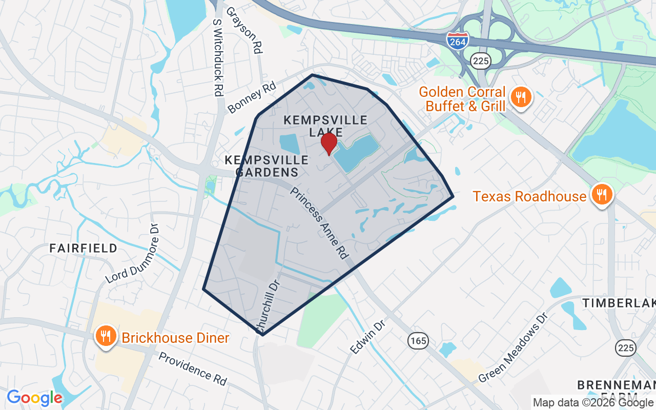 Map of Kempsville with neighborhood boundary