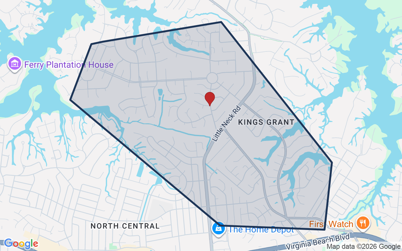 Map of Kings Grant with neighborhood boundary