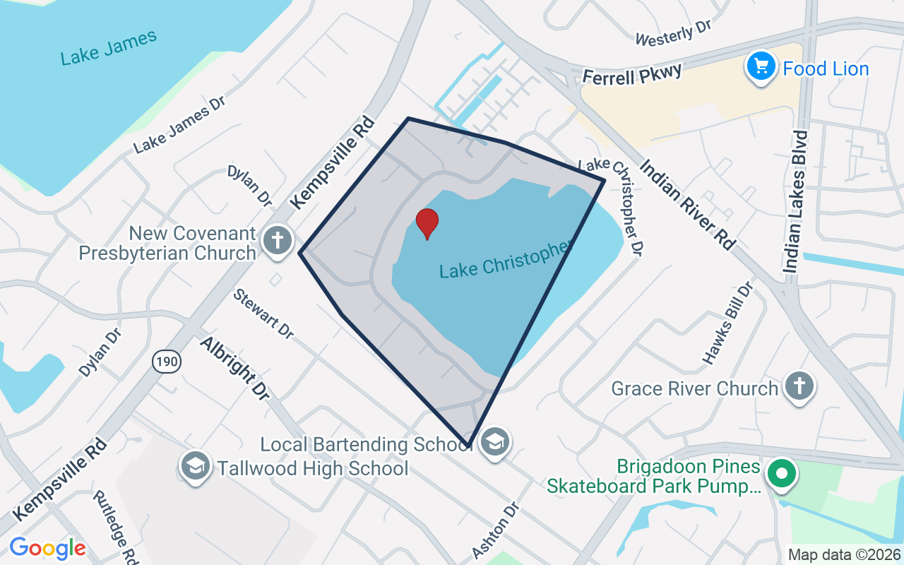 Map of Lake Christopher with neighborhood boundary