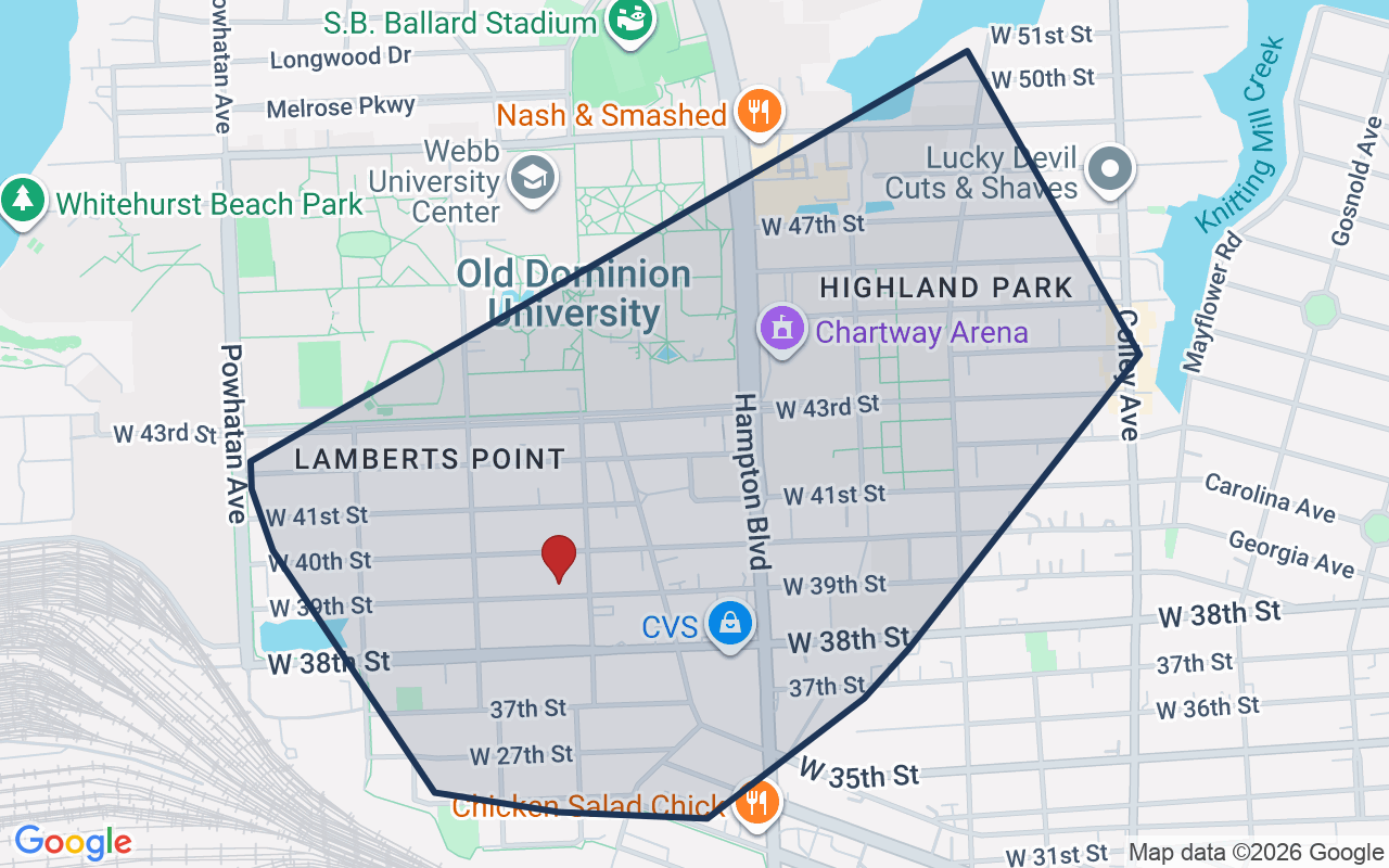 Map of Lamberts Point with neighborhood boundary