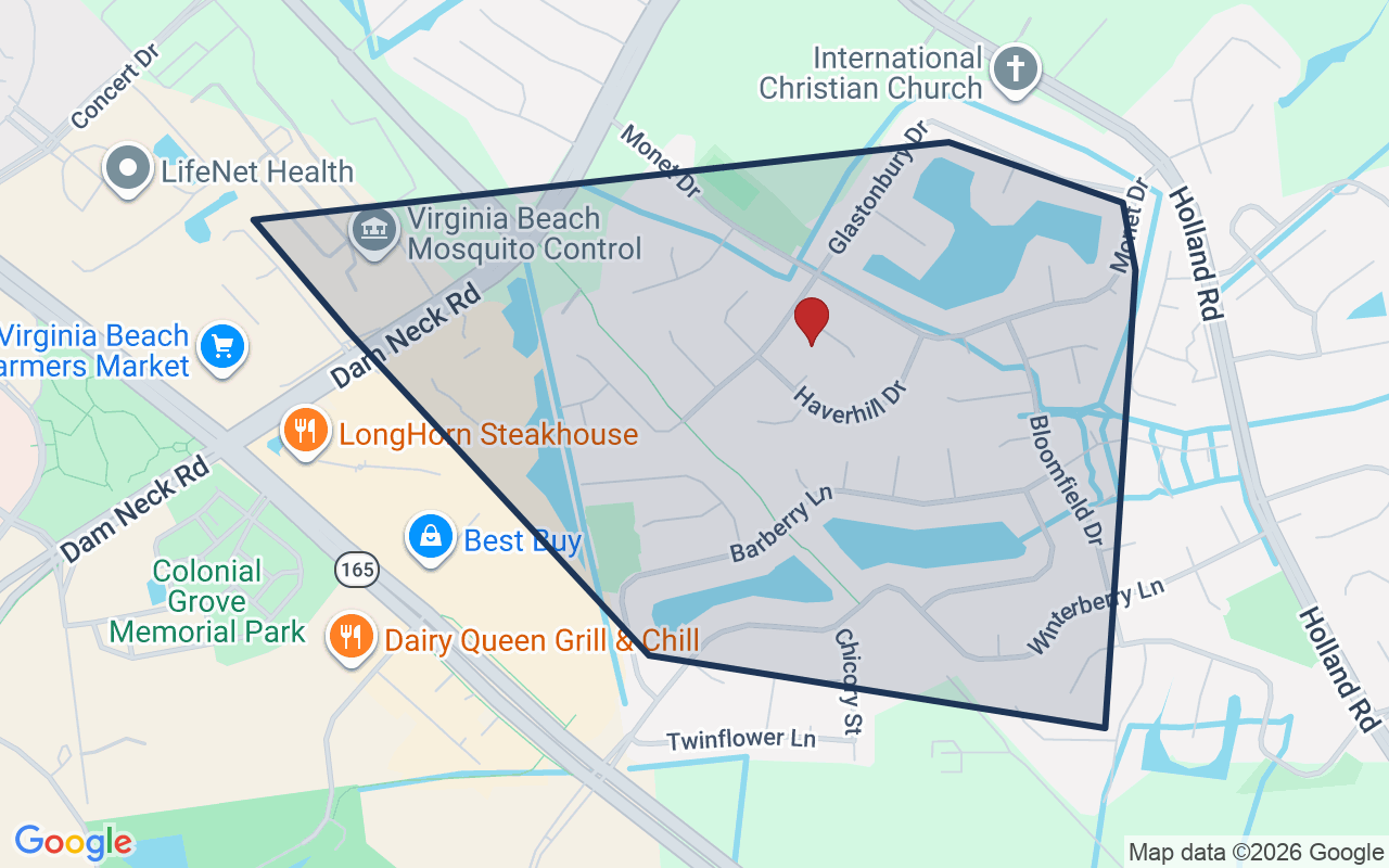Map of Landstown Lakes with neighborhood boundary