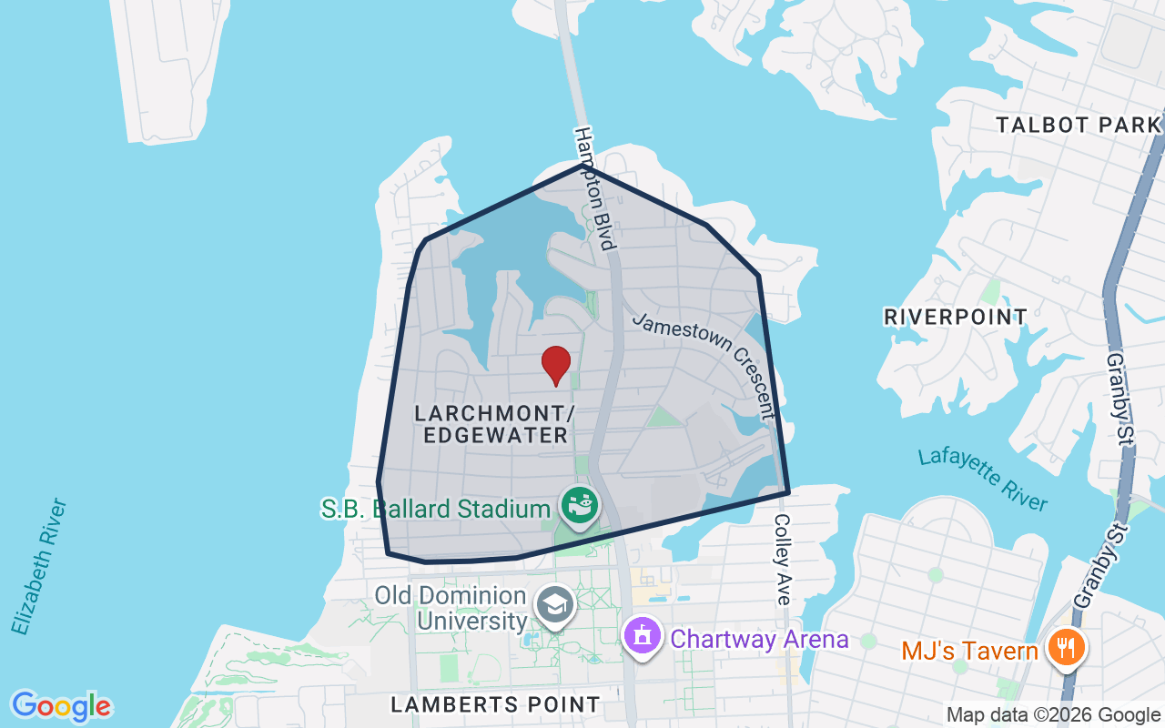Map of Larchmont with neighborhood boundary