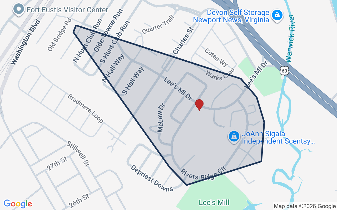 Map of Lees Mill with neighborhood boundary