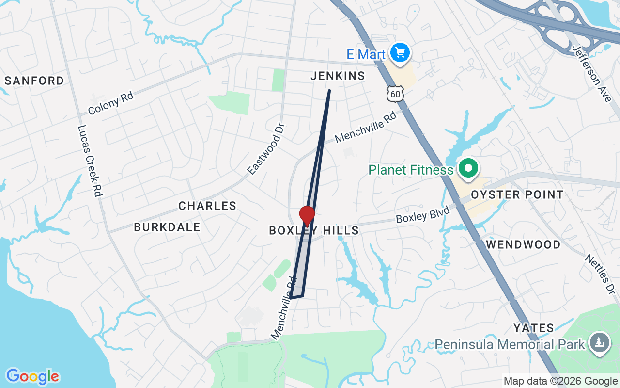 Map of Menchville with neighborhood boundary