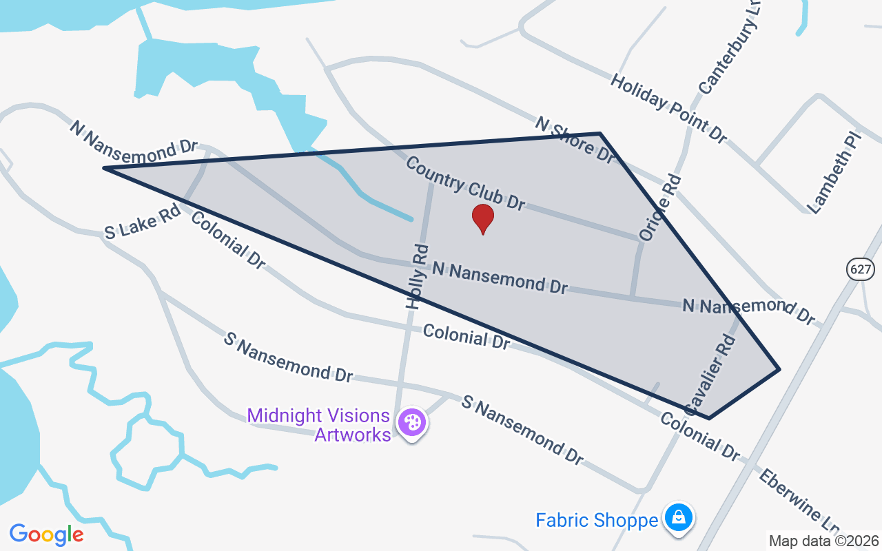 Map of Nansemond Shores with neighborhood boundary