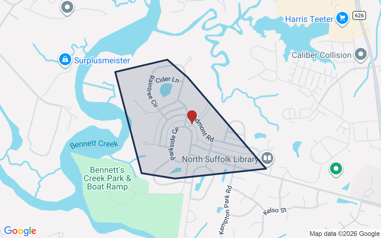 Map of Parkside at Bennett's Creek with neighborhood boundary