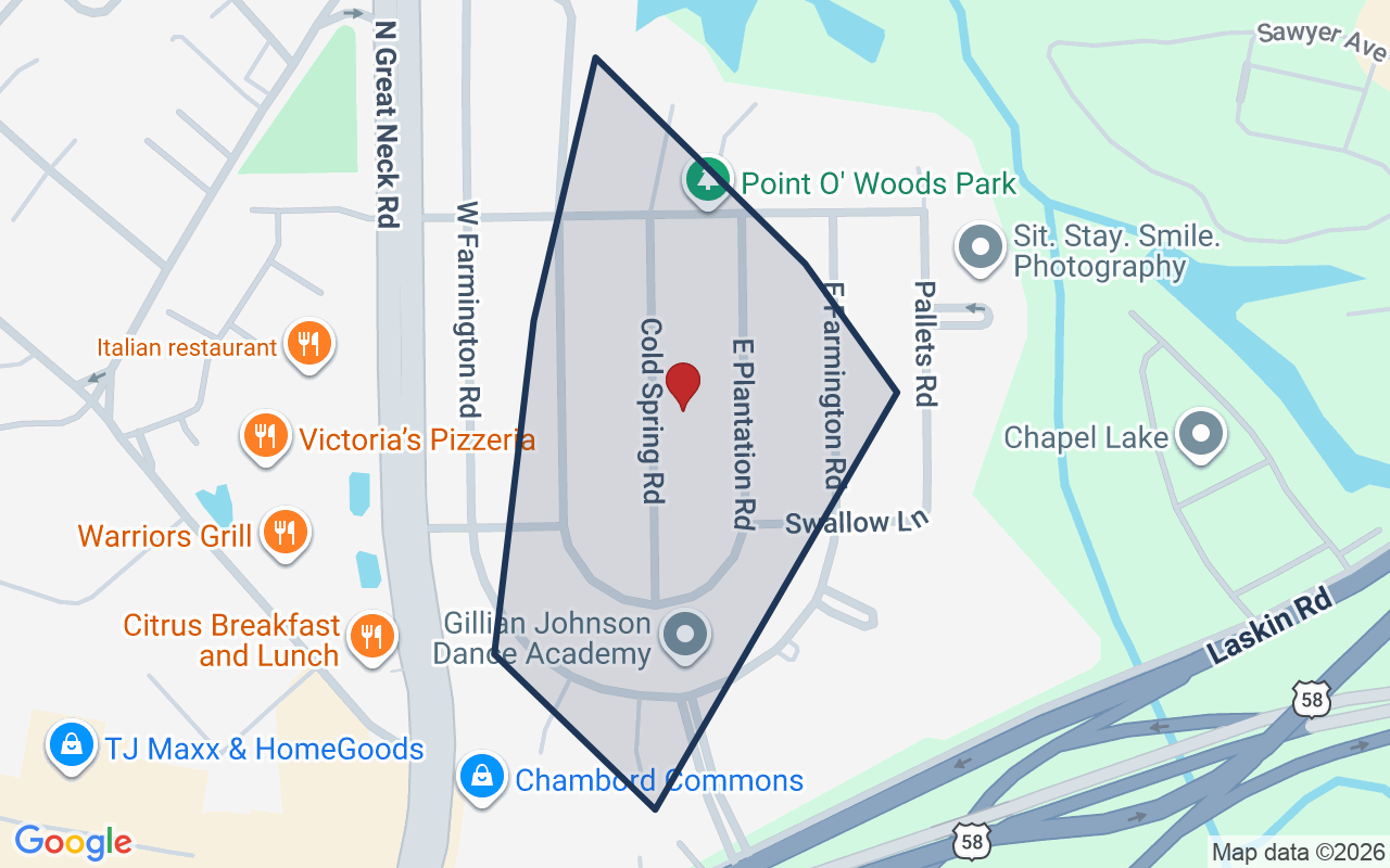Map of Point O Woods with neighborhood boundary