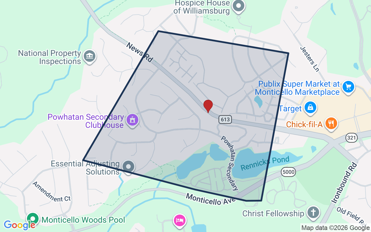 Map of Powhatan Secondary with neighborhood boundary