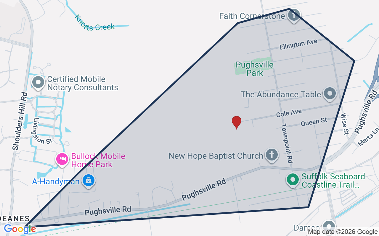 Map of Pughsville with neighborhood boundary