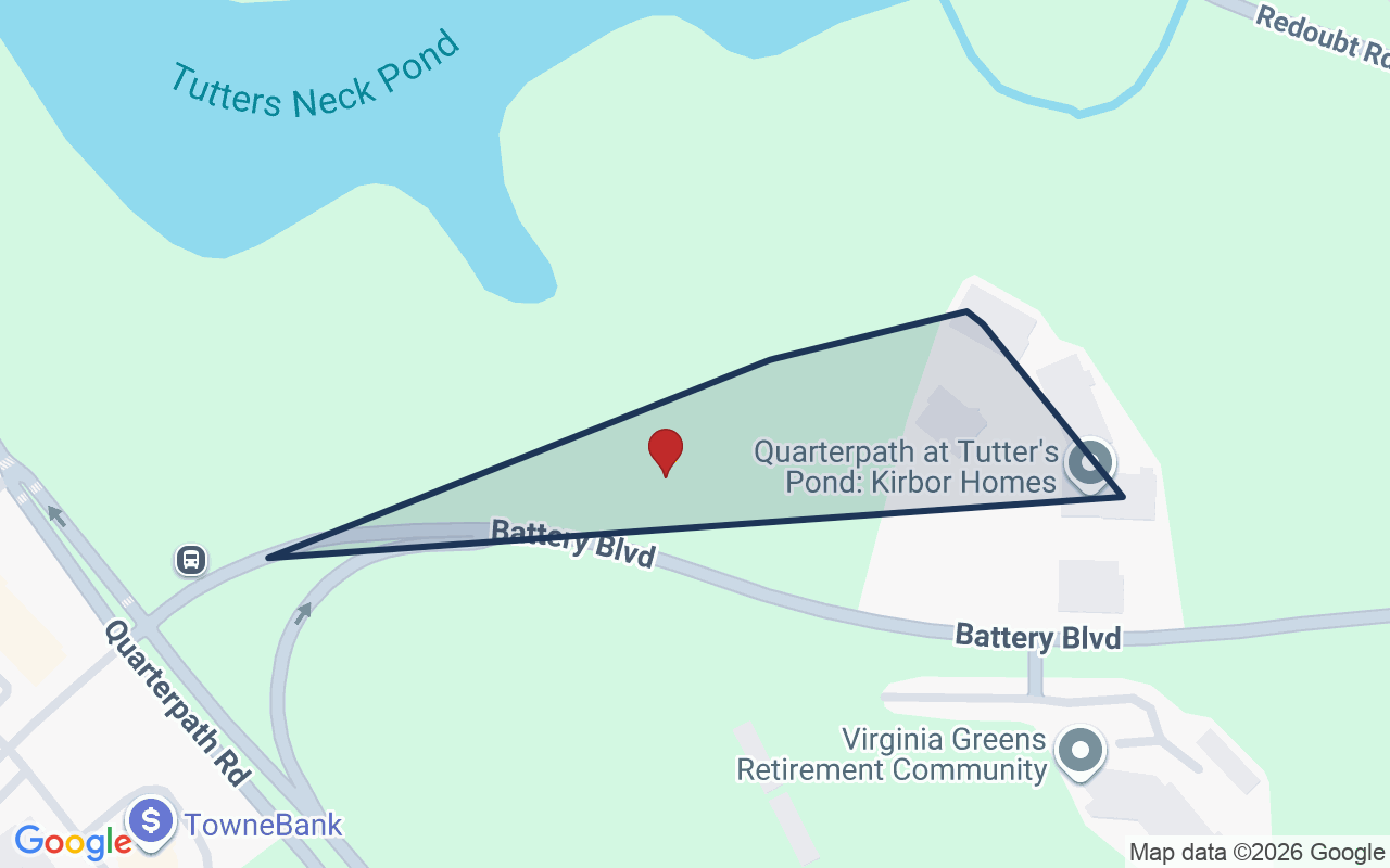 Map of Quarterpath at Tutters Pond with neighborhood boundary