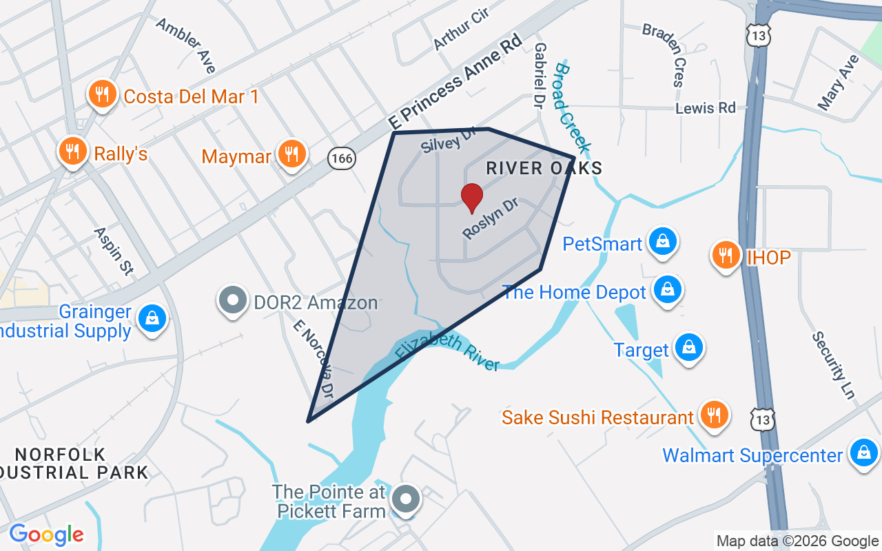 Map of River Oaks with neighborhood boundary