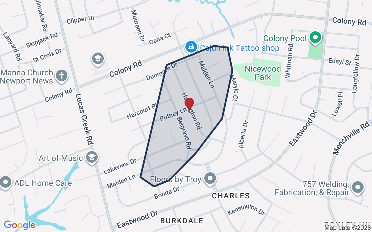 Map of Runnymede with neighborhood boundary