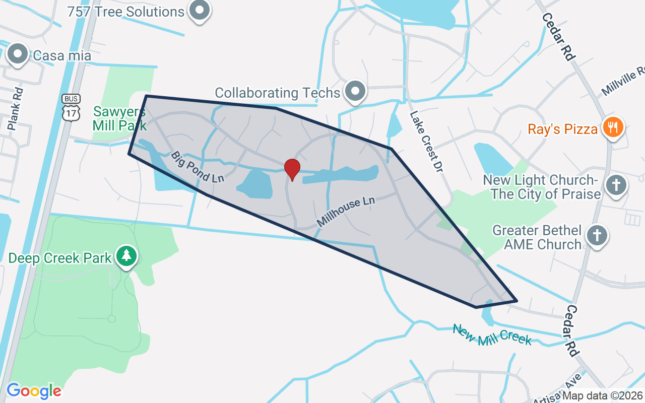 Map of Sawyers Mill with neighborhood boundary