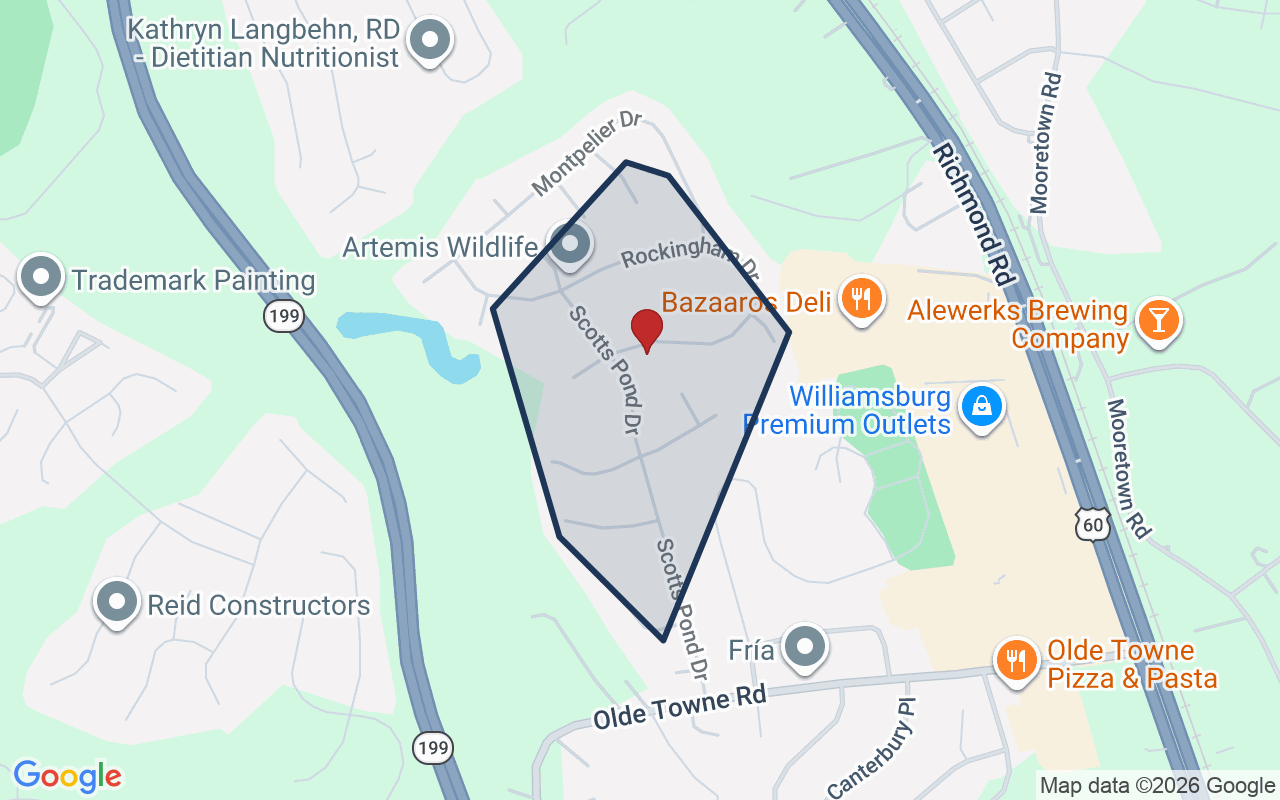 Map of Scotts Pond with neighborhood boundary