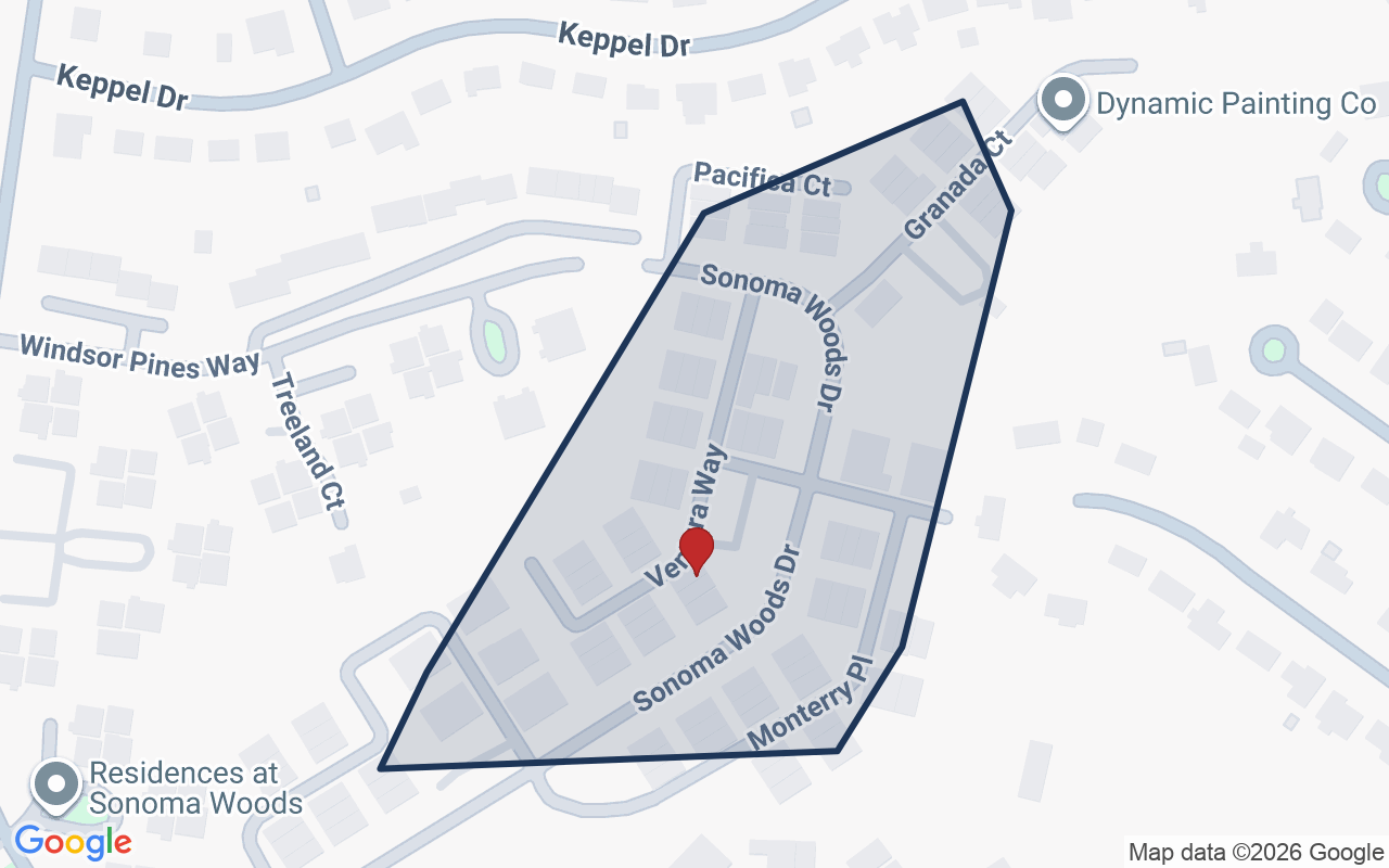 Map of Sonoma Woods with neighborhood boundary