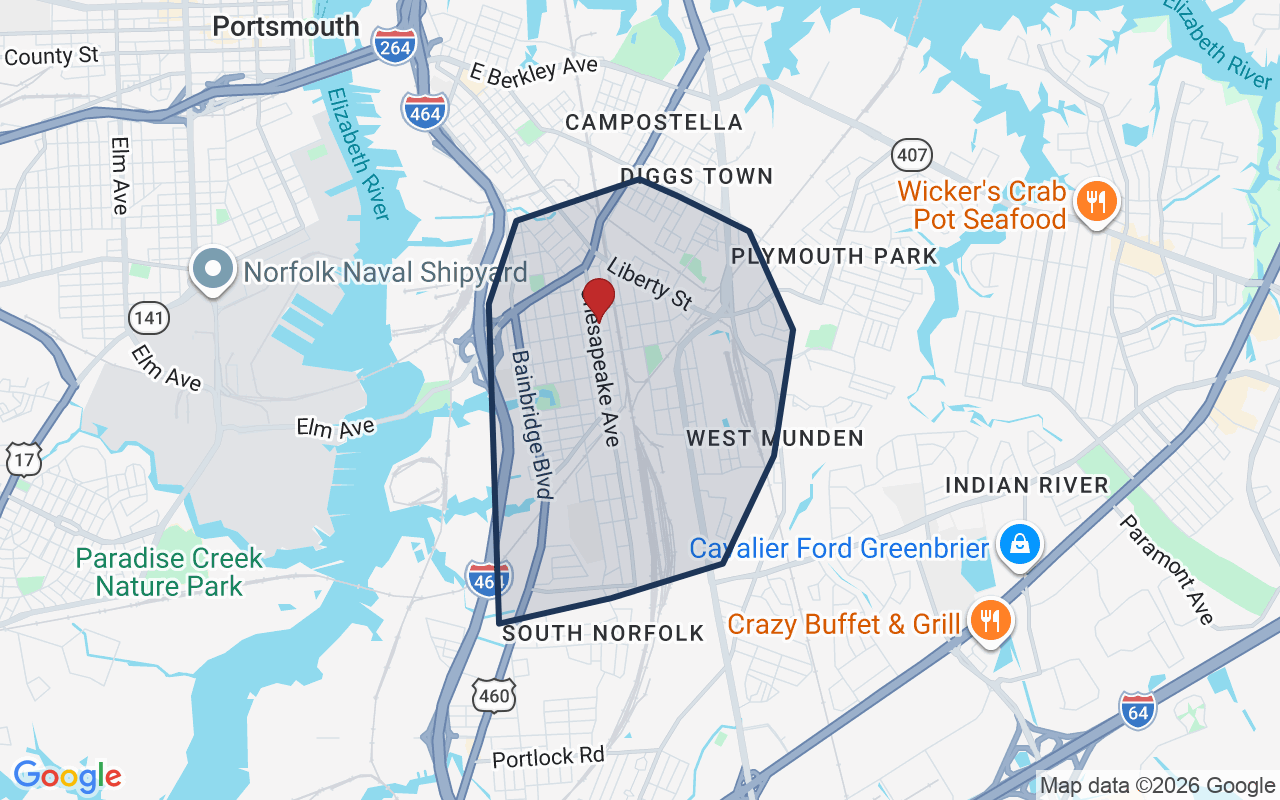 Map of South Norfolk with neighborhood boundary