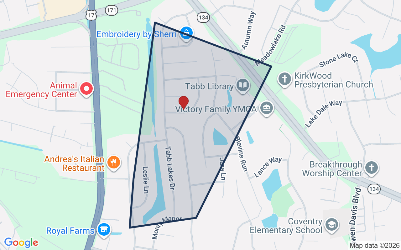 Map of Tabb with neighborhood boundary