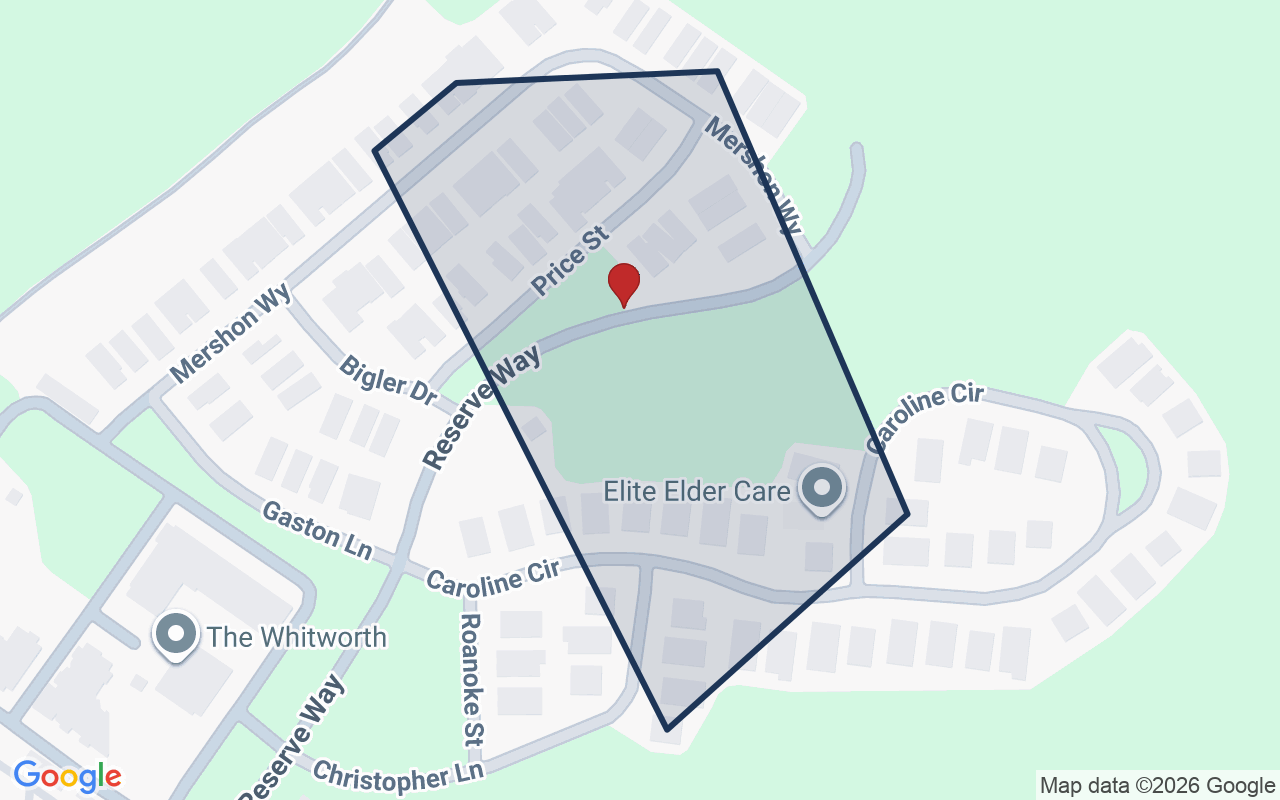 Map of The Reserve at Williamsburg with neighborhood boundary