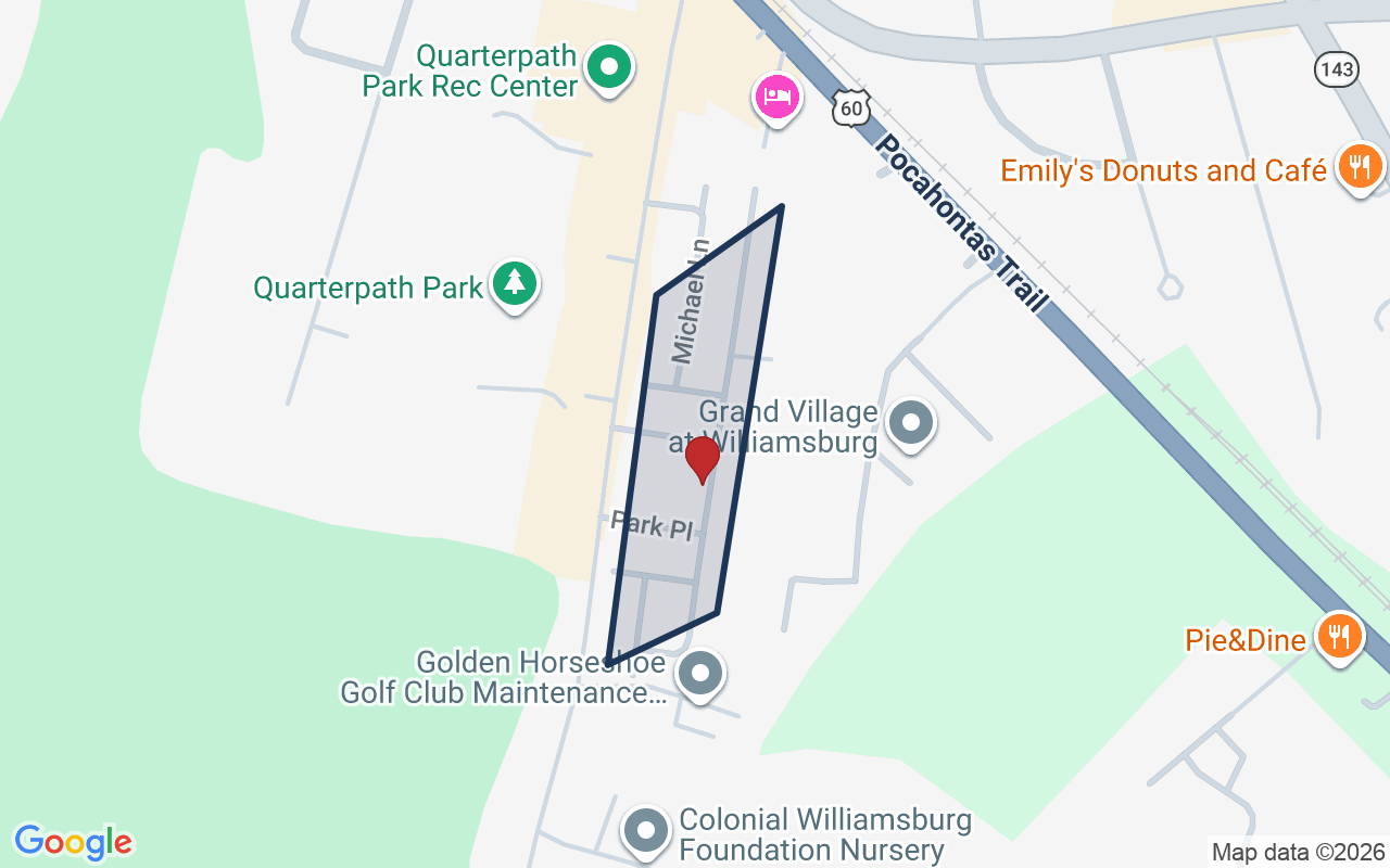 Map of The Village at Quarterpath with neighborhood boundary