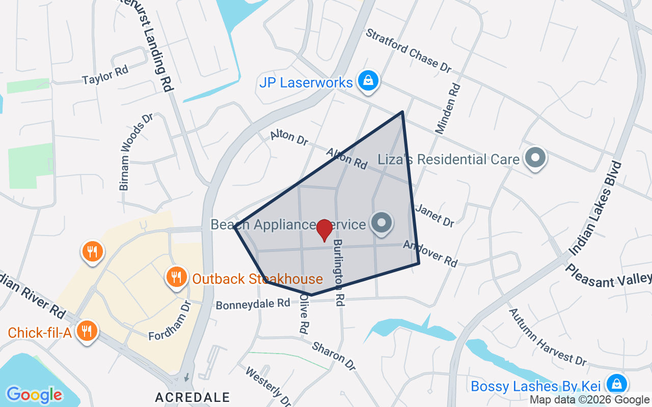 Map of Acredale with neighborhood boundary