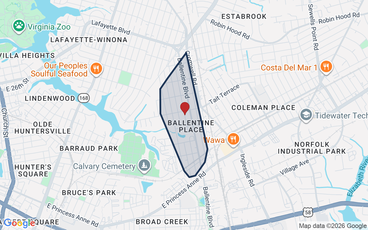Map of Ballentine Place with neighborhood boundary