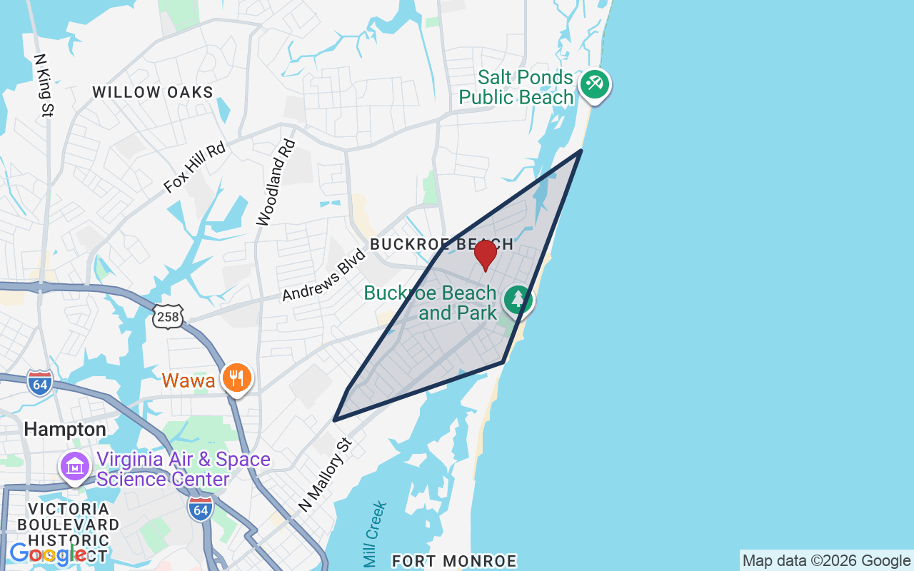 Map of Buckroe with neighborhood boundary