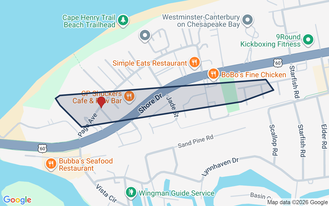 Map of Cape Henry Shores with neighborhood boundary