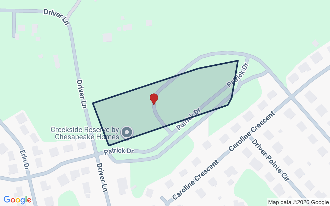 Map of Creekside Reserve with neighborhood boundary